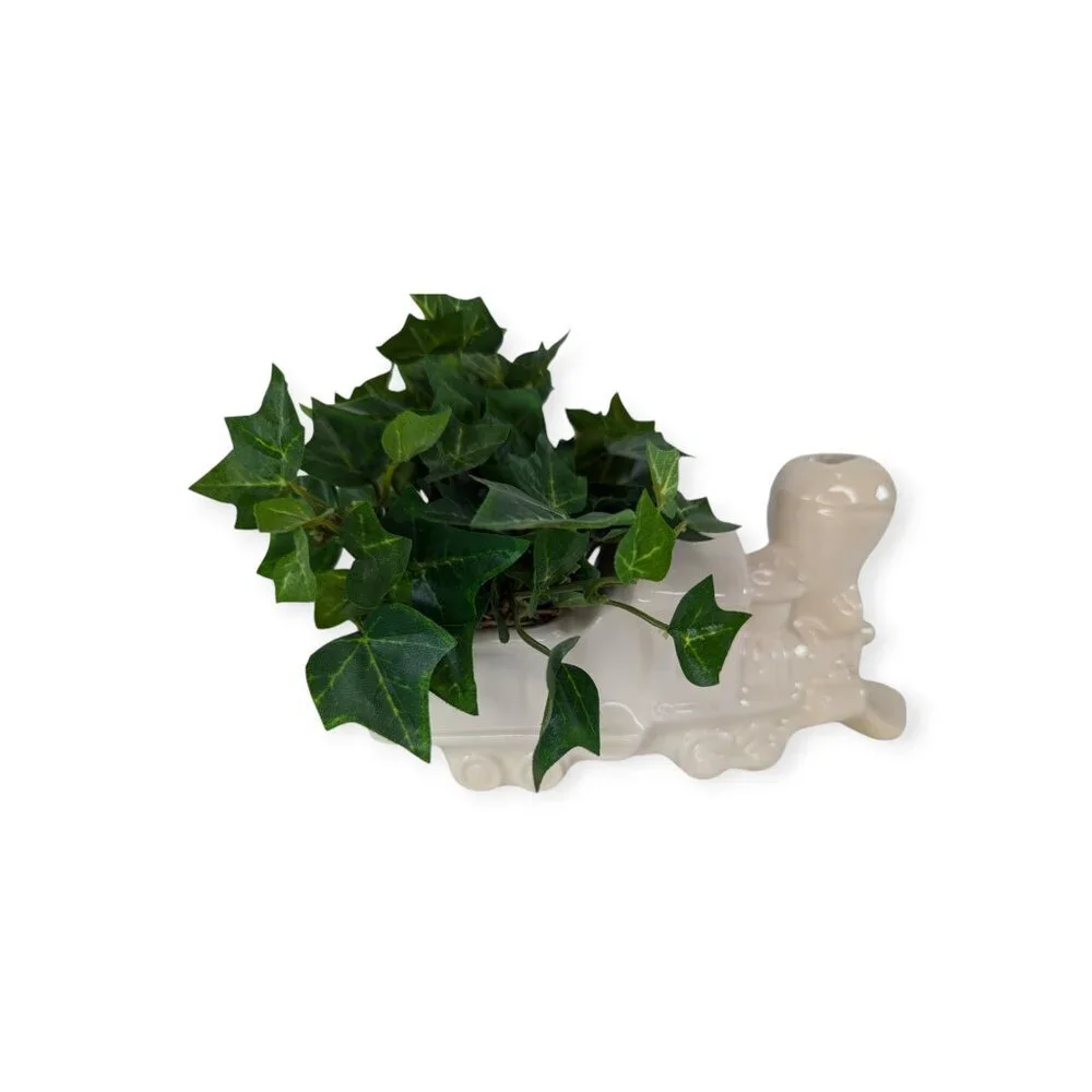 Ceramic Train Off White Planter w/Fake Ivy